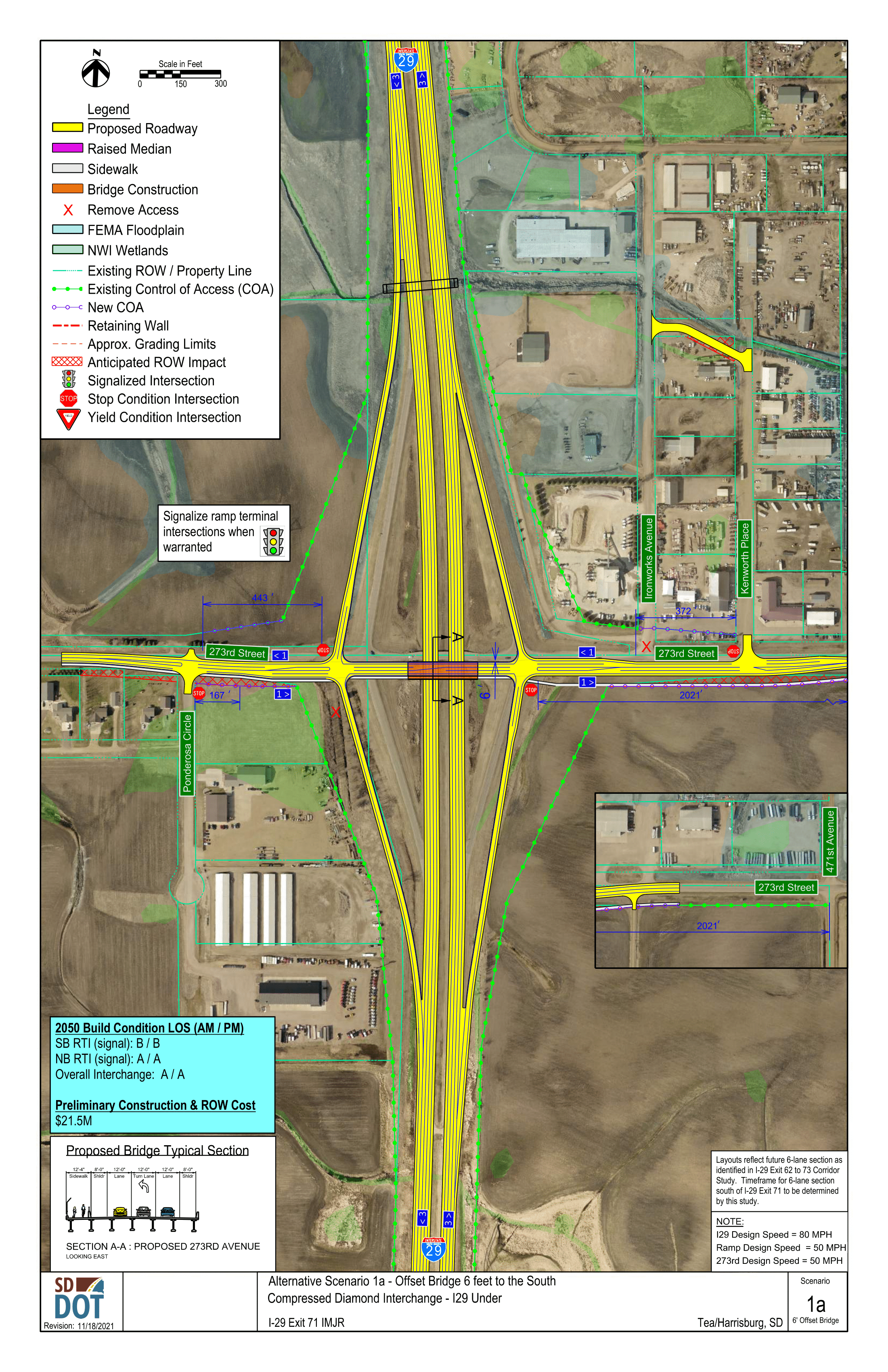 This shows the first alignment option that would offset the bridge 6 feet to the south.